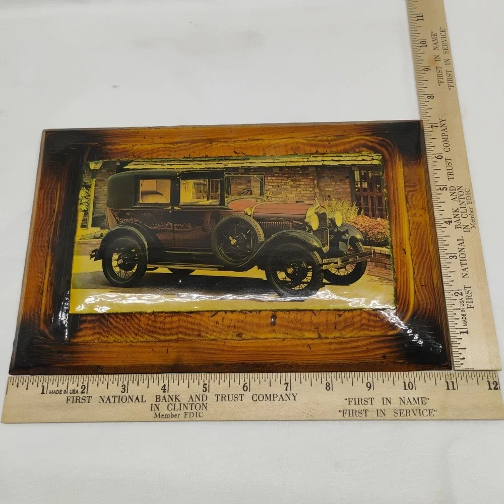 Vintage Pinheiro Crafts 1929 Ford Town Car Wooden Wall Hanging Sign Plaque 11x7
